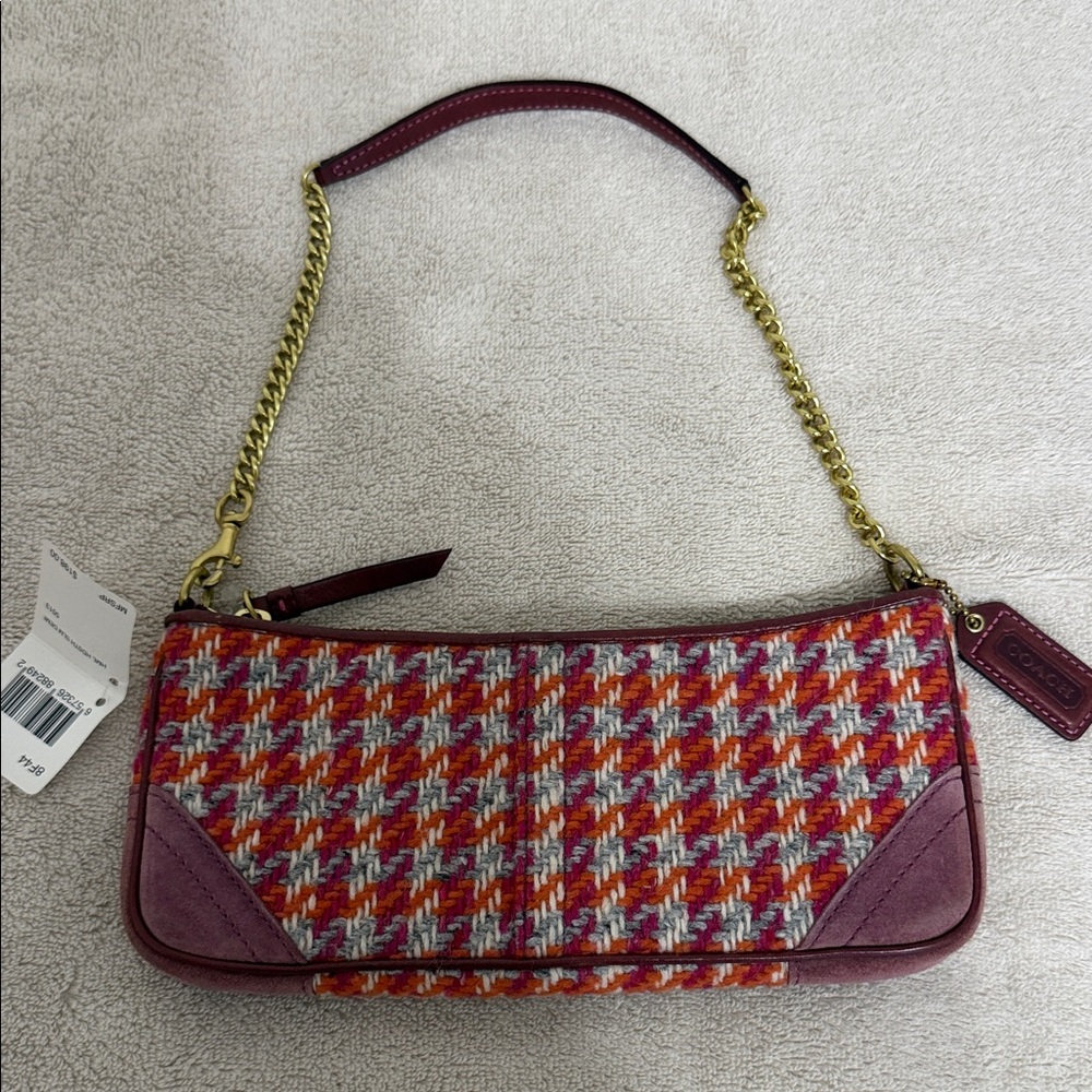 Coach Pink Multi Tweed Chain Wristlet Shoulder Bag